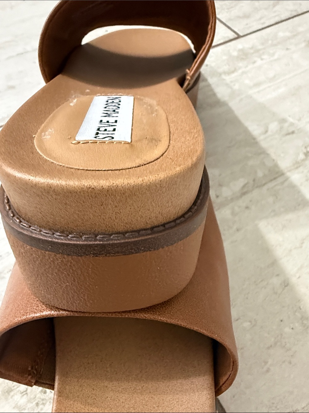 Steve Madden Tan Brown Wide leather strap Slide Sandals size 9.5 new - Picture 5 of 6